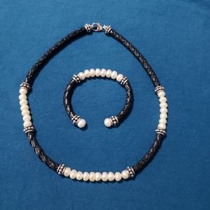 Genuine pearl & leather set